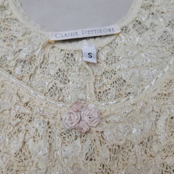 VTG Claire Pettibone Ivory Lace Mini Dress Sheer Size Small Babydoll Scoop Neck - Picture 4 of 7